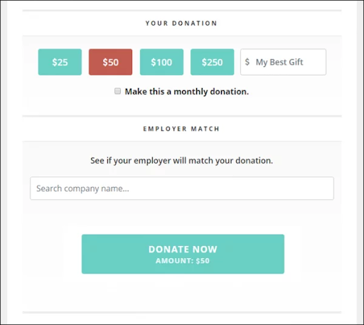 Donation form with monthly giving check box