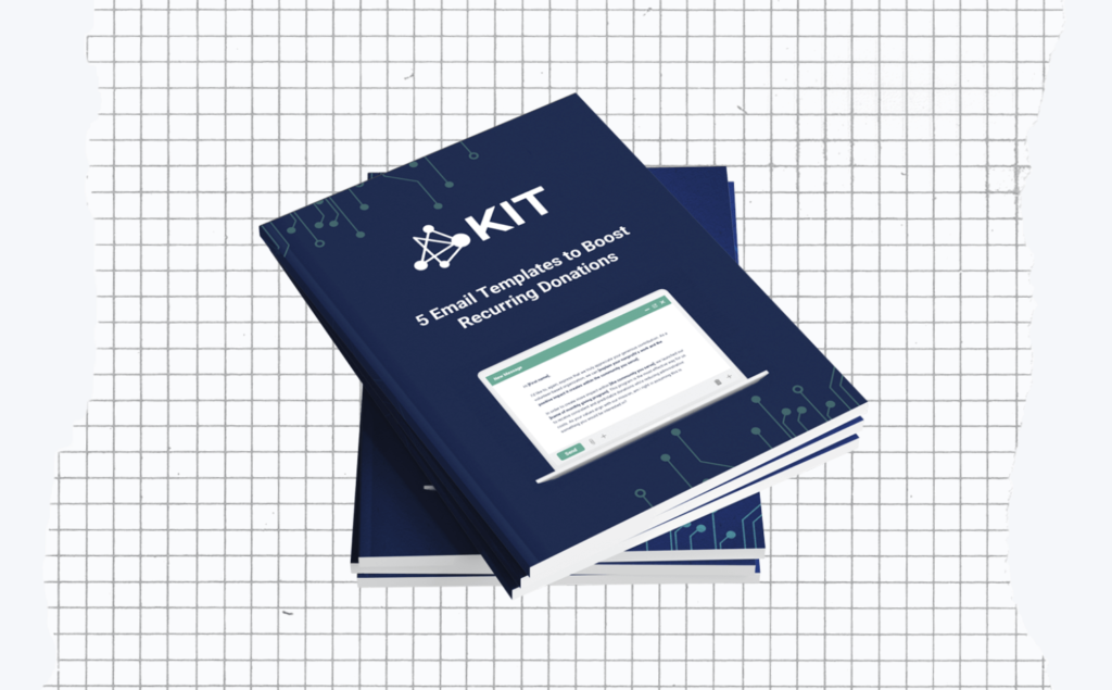 Cover page of the 5 Email Templates to Boost Recurring Donations showing a laptop mockup with an email